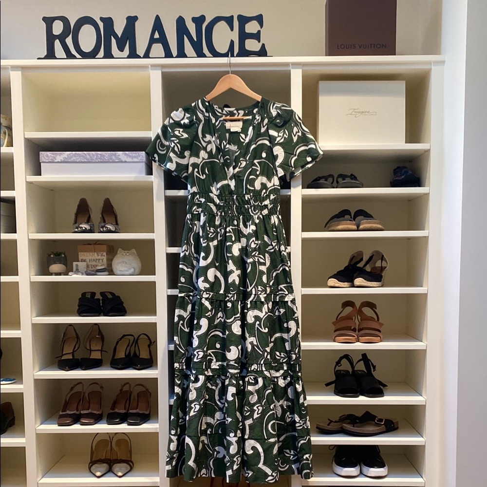 Anthropologie Green and White Maxi Sundress Casual Resort Wear!  New!!